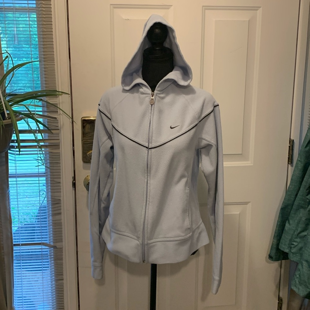 Nike Women’s hooded fleece zip up jacket, size Large, light blue